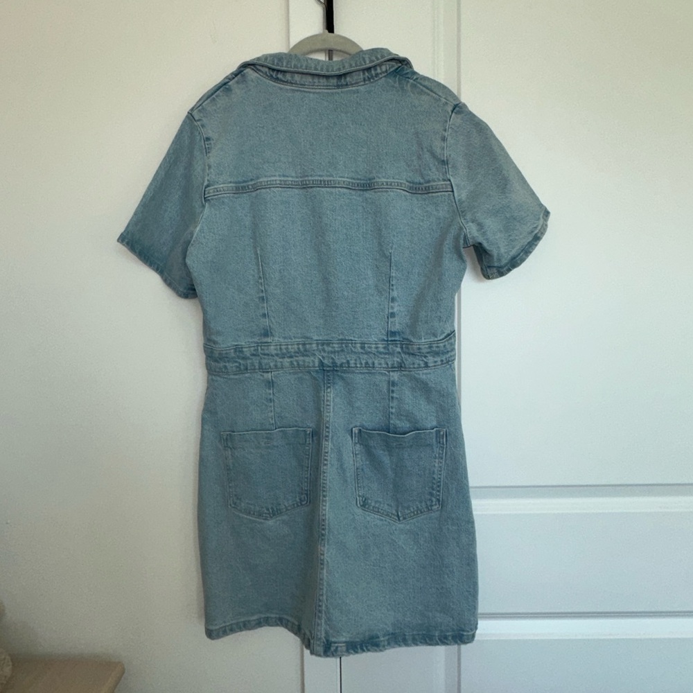 Zara Light Wash Denim Dress XL NWT | Button Front Utility Mini Dress - Picture 7 of 14